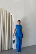 JAKAR KETEN KOLSUZ BLUZ-PANTOLON TK - Mavi resmi
